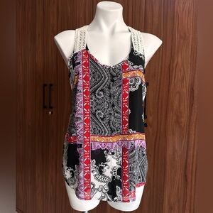 NWT. Apt. 9 Crochet Back Tank Multicolor Patterned Sleeveless Top SMALL